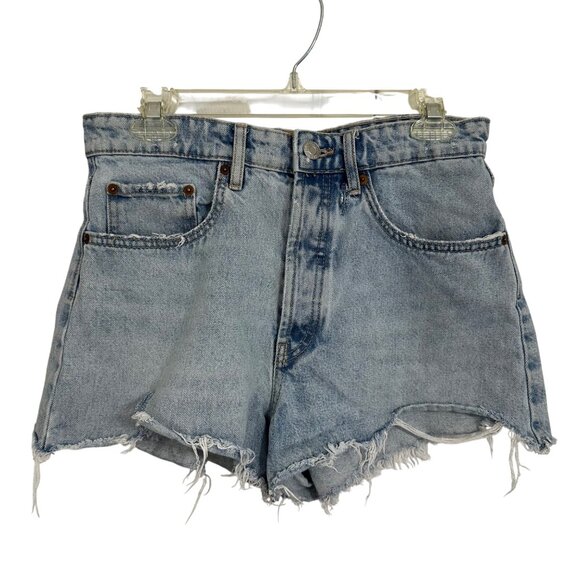 High-Waisted Distressed Button Up Denim Shorts Frayed Hem Zara Size 6 Beach - Picture 1 of 7
